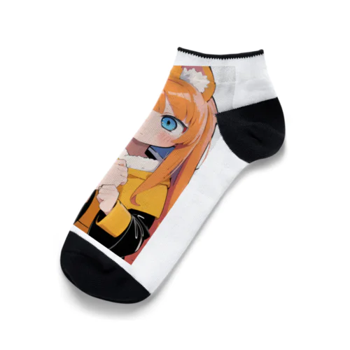 キュートなオレンジ髪のキツネの女子 Ankle Socks