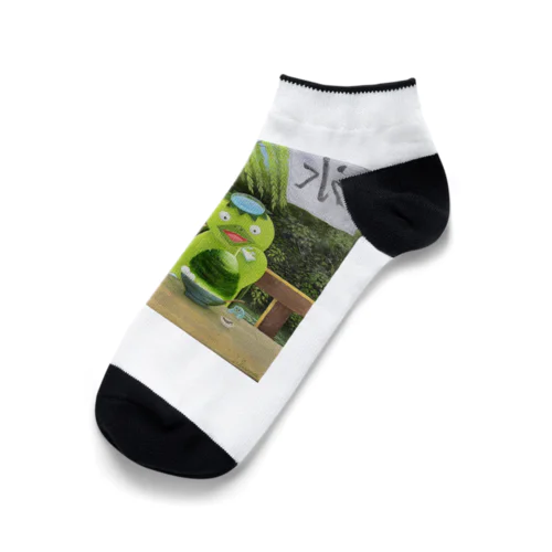河童のカッちゃんと黒猫ロイ　夏のお楽しみ 油絵 手描き Ankle Socks