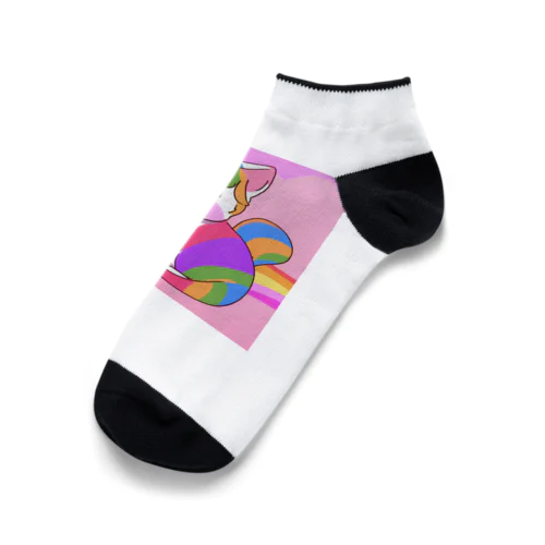 可愛いレインボー猫のイラストグッズ Ankle Socks