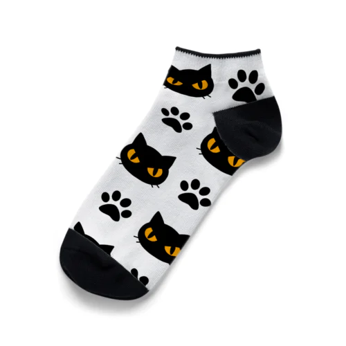 黒猫と足跡白 Ankle Socks