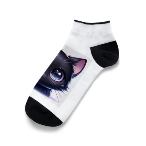 かわいい黒猫のクローズアップイラスト Ankle Socks