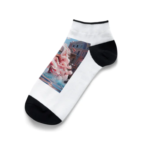 水たまりとピンクガール Ankle Socks