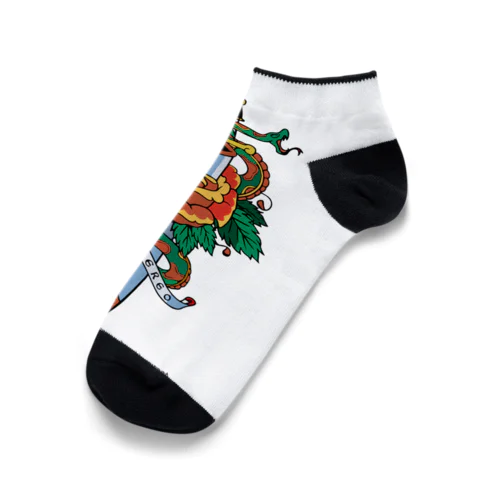 蛇と薔薇のダガータトゥーデザイン Ankle Socks