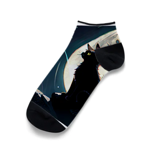 月夜を眺める黒猫 Ankle Socks