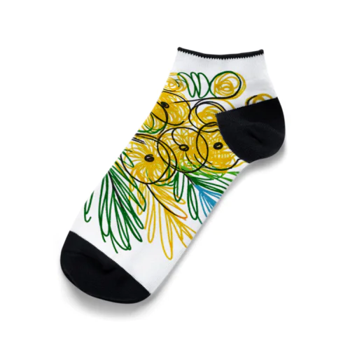 鮮やかなカラフルなミモザの花束 Ankle Socks