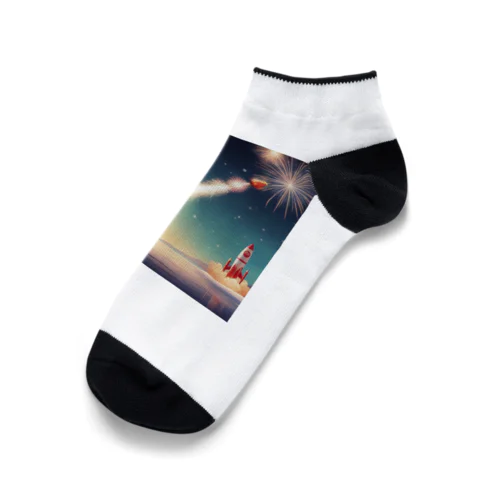 ロケット花火を見上げているペンギン Ankle Socks