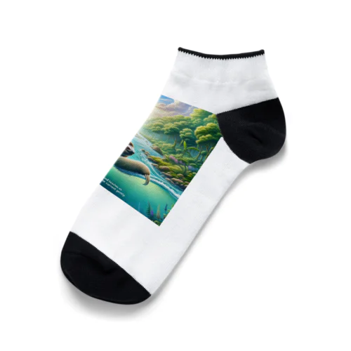 時間の流れを象徴する川の中でゆったりと泳ぐ、ナマケモノの姿🌿 Ankle Socks