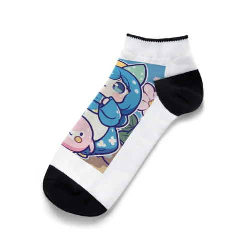 青い髪の姫とピンクのかわいい生物♪ Ankle Socks