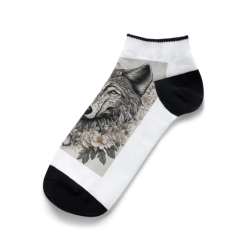 華と曼荼羅モチーフの狼 Ankle Socks