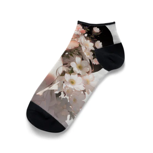 女性と白い花　なでしこ1478 Ankle Socks