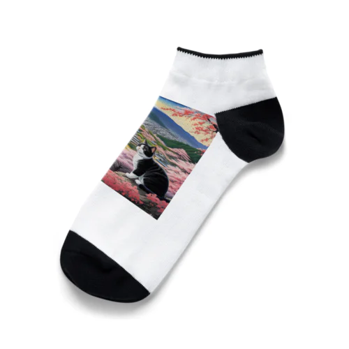 桜と富士山と猫 Ankle Socks