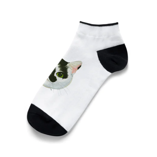 ねこさんのお顔（白黒ねこ） Ankle Socks