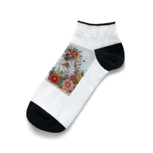 猫とポップなお花 Ankle Socks