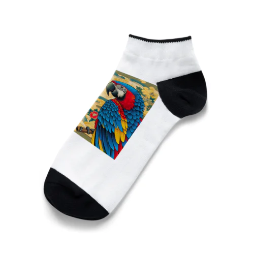 浮世絵風　向かい合うオウム"Ukiyo-e style: Facing Parrots" "浮世绘风格：面对的鹦鹉" Ankle Socks