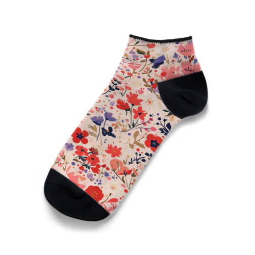 花柄のプリント　なでしこ1478 Ankle Socks