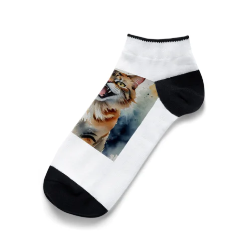 怒った猫の表情が鮮やかに描かれた水彩画 Ankle Socks