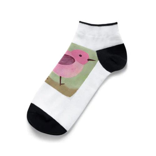 ピンクの鳥さん 水彩画 Ankle Socks