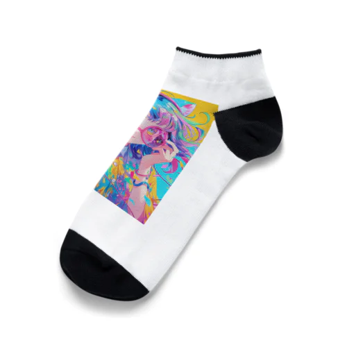 メガネの可愛い女の子のキャラクター Ankle Socks