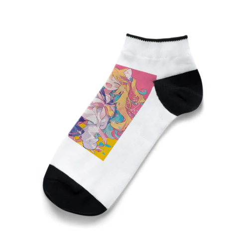 カラフルな猫耳の女の子のキャラクター Ankle Socks