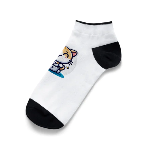 LINEスタンプ風ご飯を食べるネコ Ankle Socks