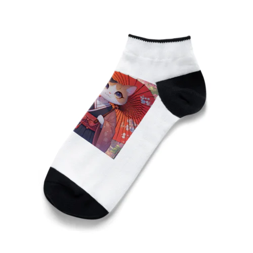 傘をさしている猫_アニメ風2 Ankle Socks