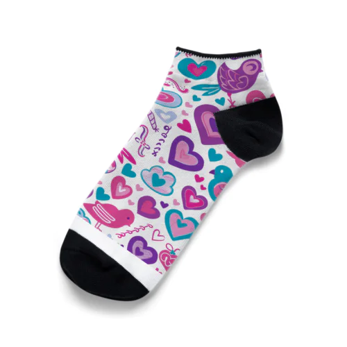 ハート　ピンク　赤　紫　水色　可愛い　鳥 Ankle Socks