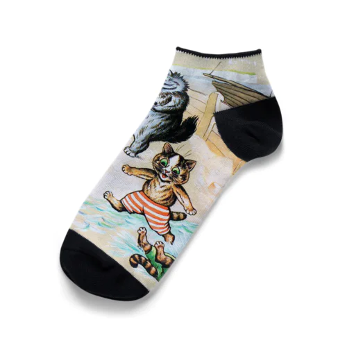 海辺で遊ぶネコたち Ankle Socks