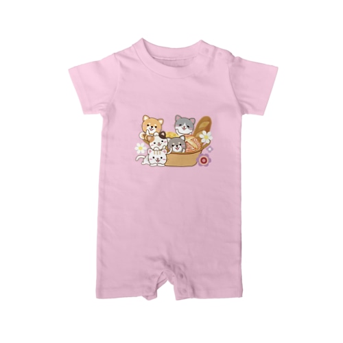 パンとバスケットと猫と柴犬 Rompers