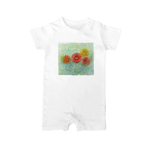ガーベラとかすみ草2：透明水彩でお花の絵 ロンパース