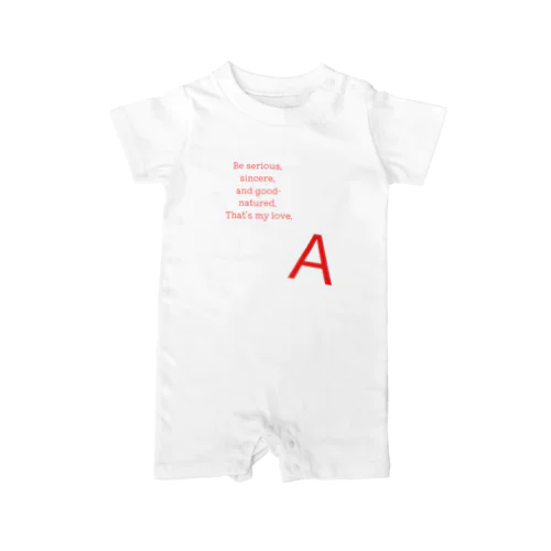 【Ａ型のための】wideメッセージＴシャツ／正面プリント（文字色→赤） ロンパース