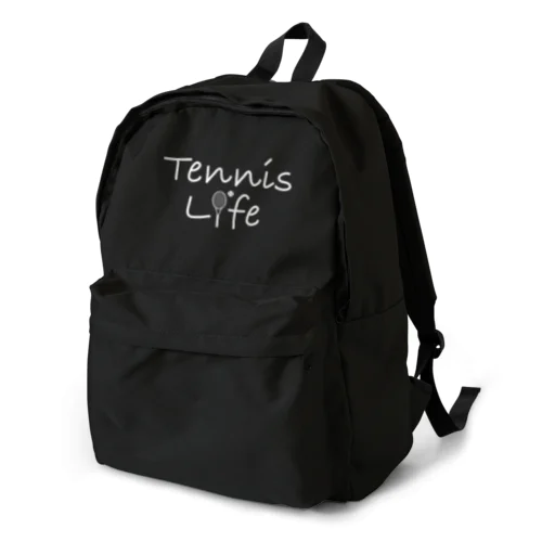 テニス・TENNIS・ライフ・筆記白文字・アイテム・デザイン・ラケット・ガット・イラスト・スポーツ・Tシャツ・サーブ・男子・女子・かっこいい・かわいい・選手・画像・ボール・王子・応援 Backpack