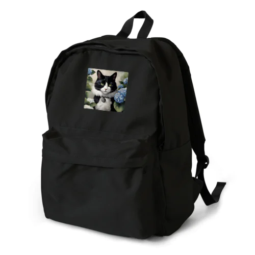 ハチワレ猫白黒と紫陽花 Backpack