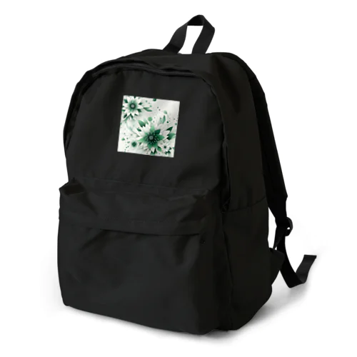 数学的なデザインを持つ緑と白の花 Backpack