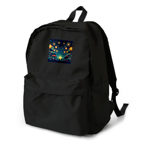 夏祭り、提灯が灯る下で花火をみている Backpack