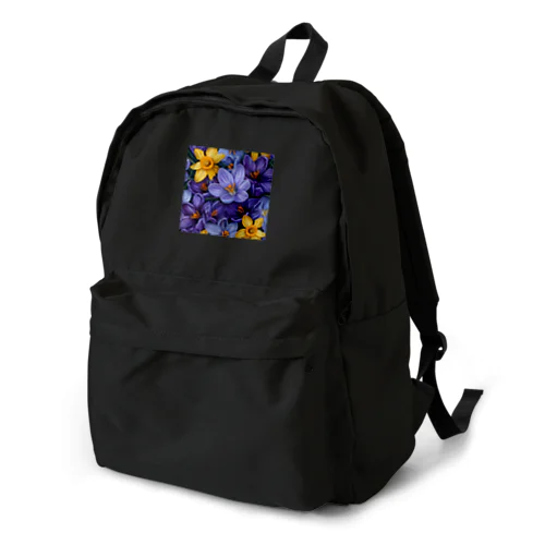 紫色のクロッカスの花　黄色のダッフォディルの花　イラスト Backpack