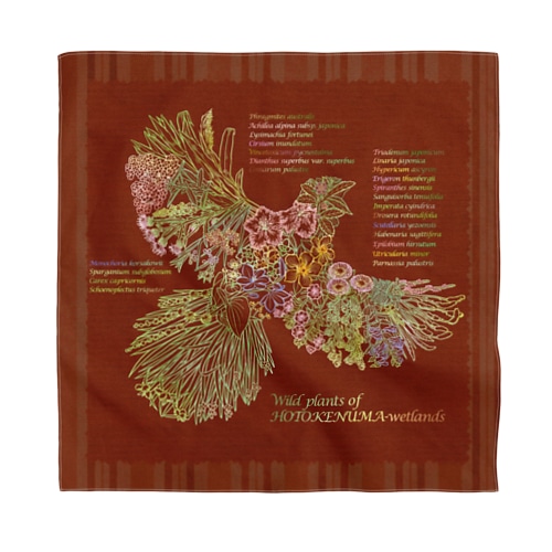 Wild plants of HOTOKENUMA-wetlands（背景ダークレッド） Bandana
