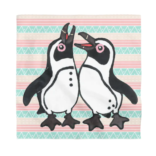 仲良く鳴き合うケープペンギン🐧背景ありB Bandana