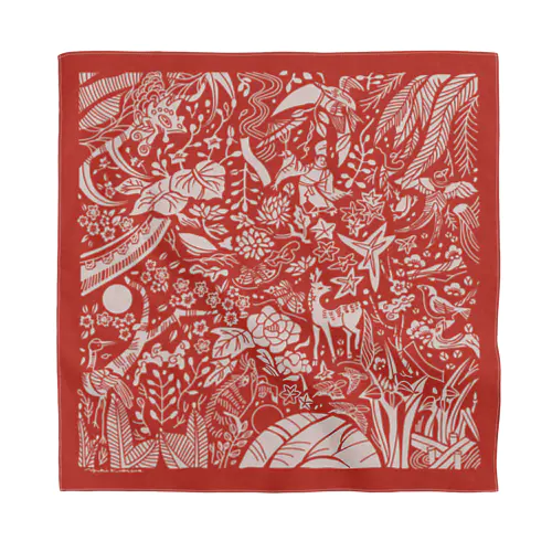 "ひととせ" 花札 Bandana  (Red) Bandana