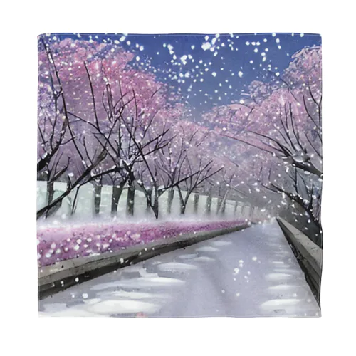 夜の桜並木に雪 バンダナ