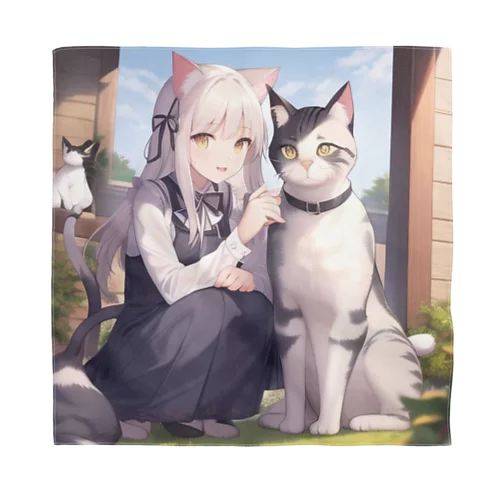 猫と猫耳少女 バンダナ