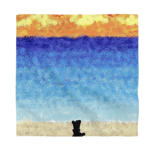 夕焼けの海と黒猫ラッキー Bandana