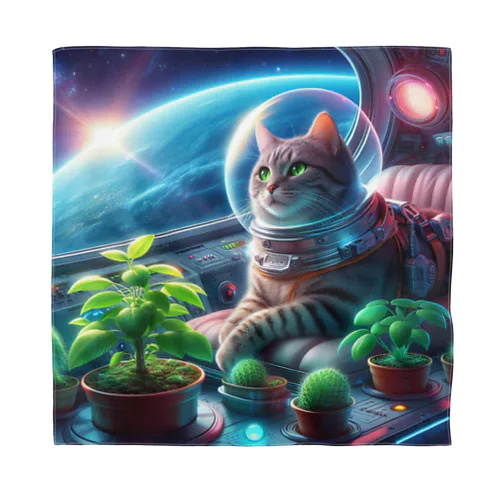 宇宙船で植物を育てながら宇宙旅行している猫 バンダナ