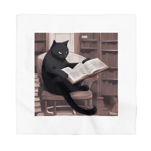 本を読む黒猫 Bandana