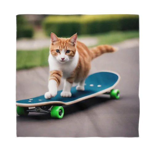 スケートボードに颯爽と乗る猫 バンダナ