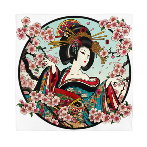 浮世絵 花魁と桜 Ukiyoe Oiran and Cherry Blossoms [UOS-DL-SR001-0008] バンダナ