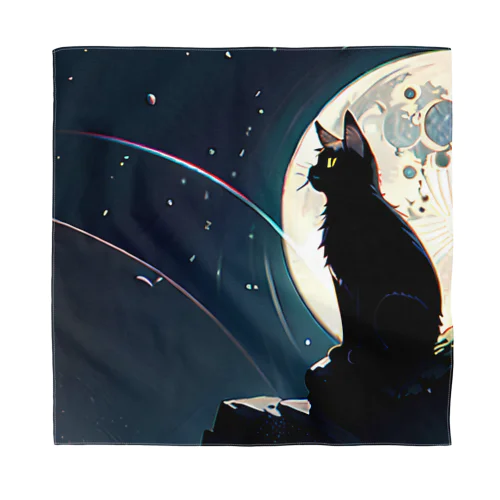 月夜を眺める黒猫 Bandana