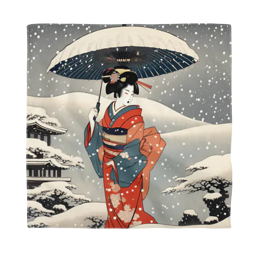 日本の風景、雪降る中を歩く舞妓さん　Japanese senery：Maiko in the snow Bandana