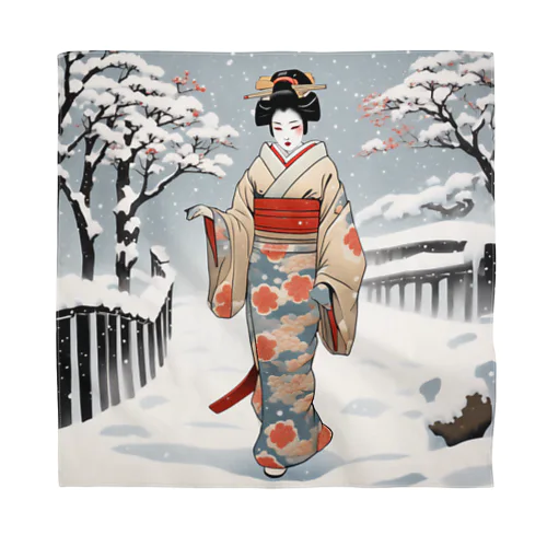 日本の風景、冬雪降る中を歩く舞妓さん　MAIKO walking in the snow バンダナ