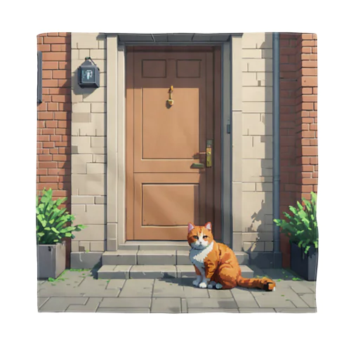 玄関で帰りを待つ猫 バンダナ