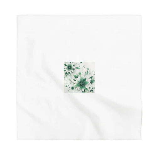 数学的なデザインを持つ緑と白の花 バンダナ